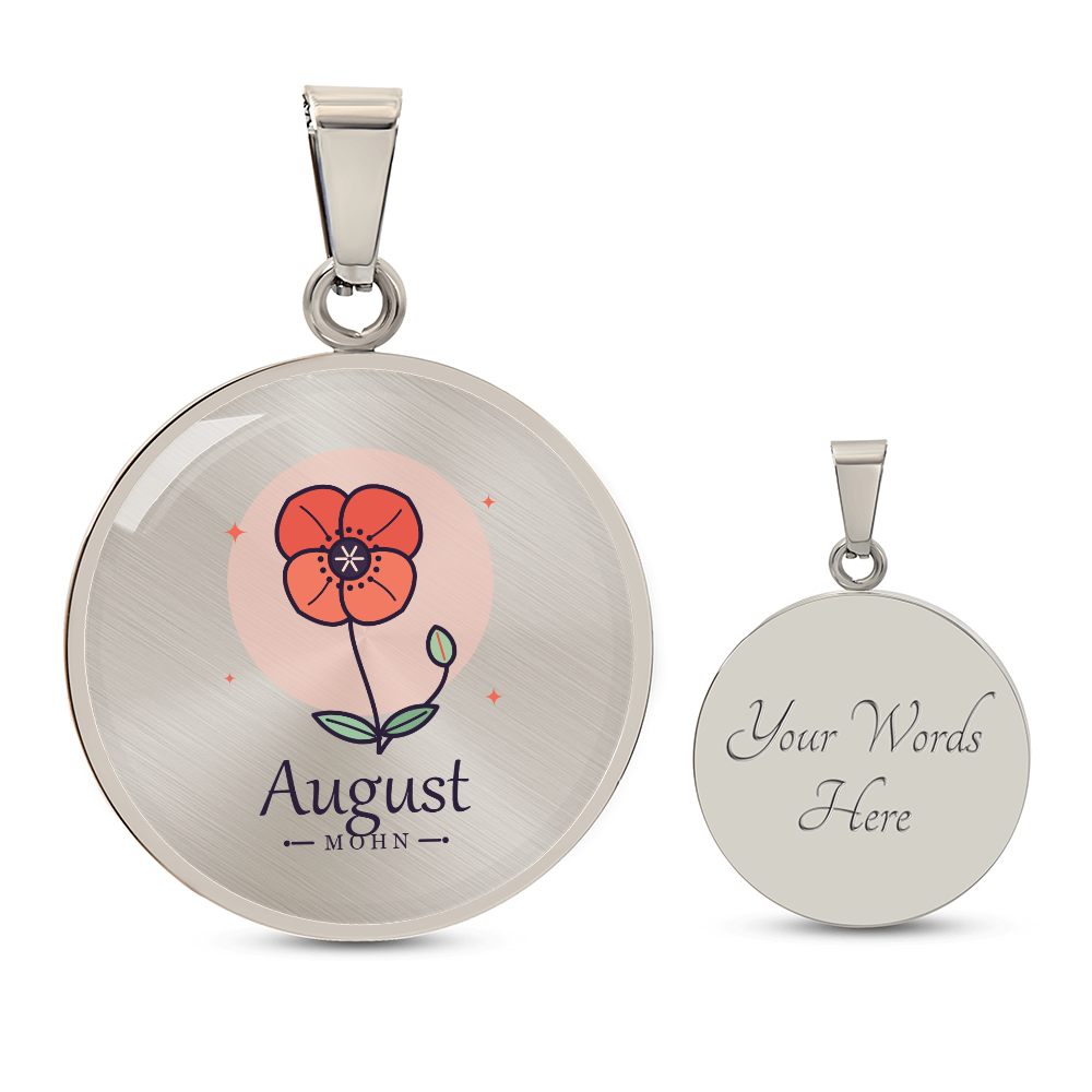 'Geburtsblume Kette August – Mohn' Kreisförmiger Anhänger