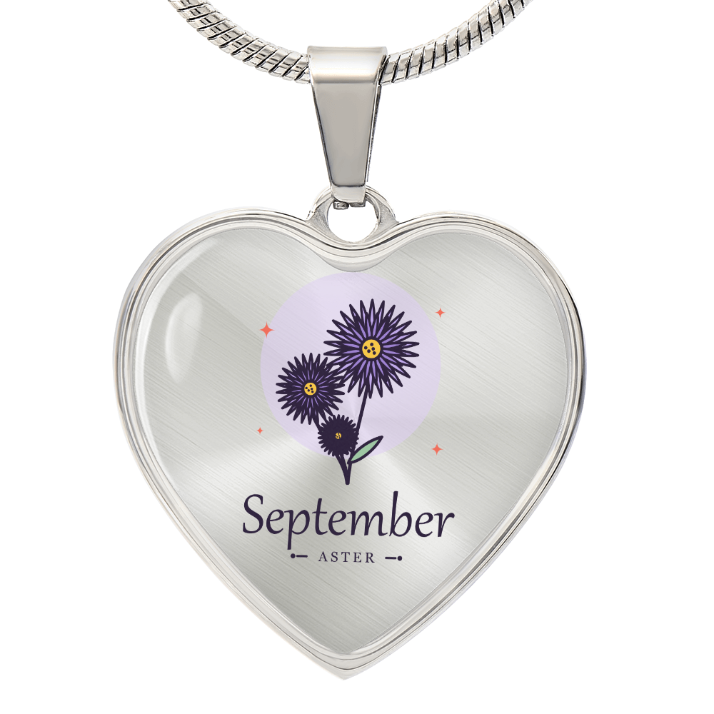Geburtsblume Halskette September in Edelstahl – Herzanhänger mit Aster
