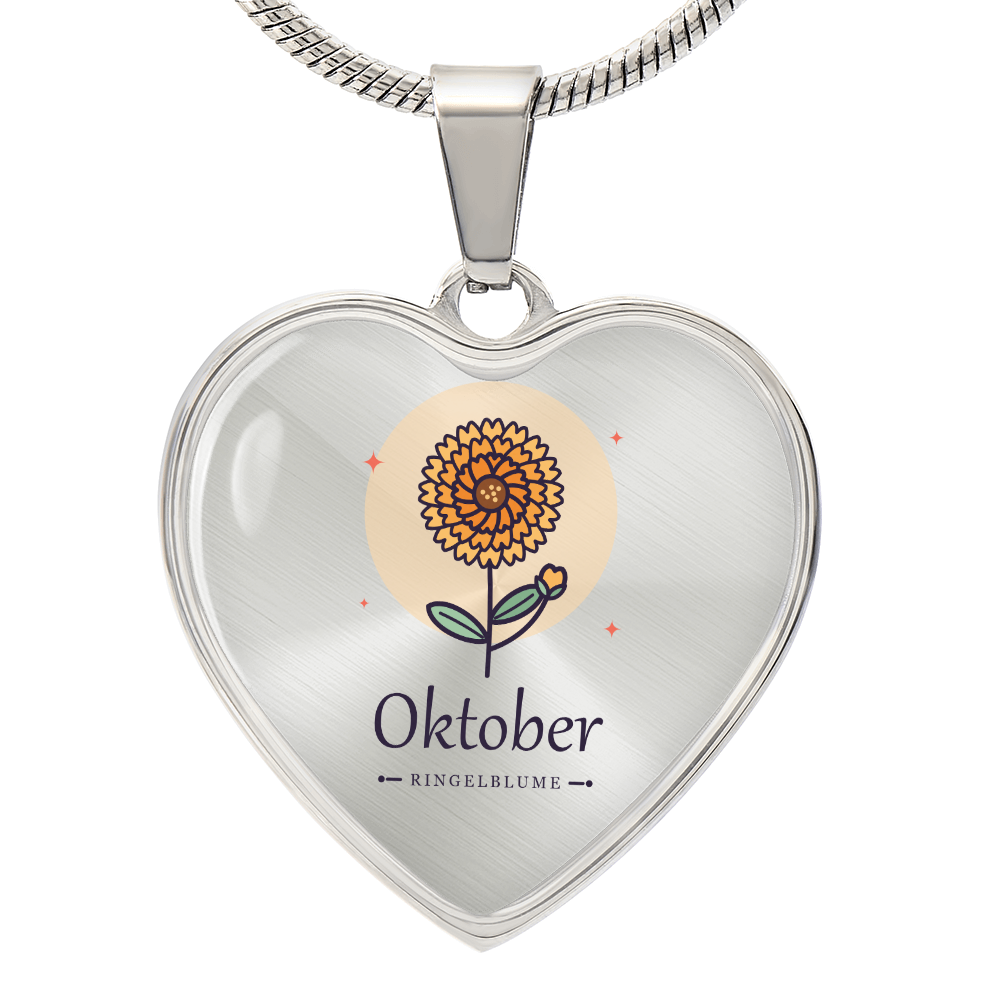 Geburtsblume Halskette Oktober in Edelstahl – Herzanhänger mit Ringelblume