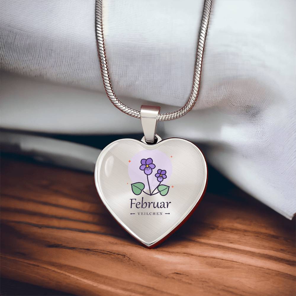 'Geburtsblume Kette Februar – Veilchen' Herzförmiger Anhänger