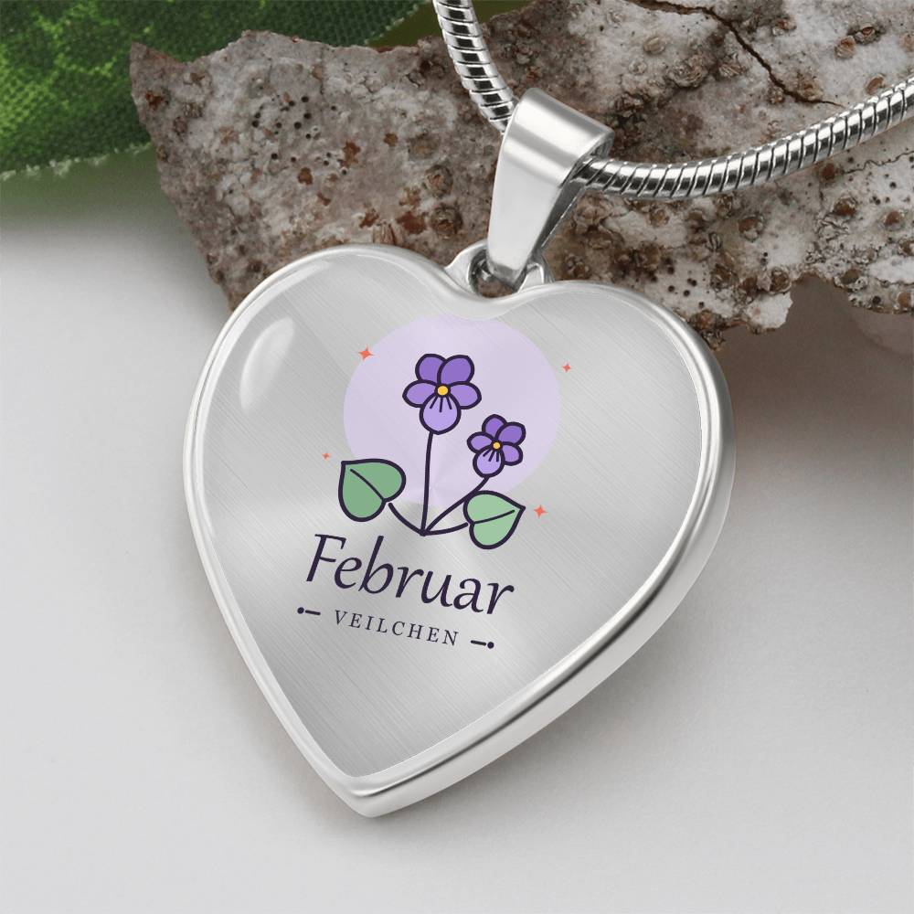 'Geburtsblume Kette Februar – Veilchen' Herzförmiger Anhänger