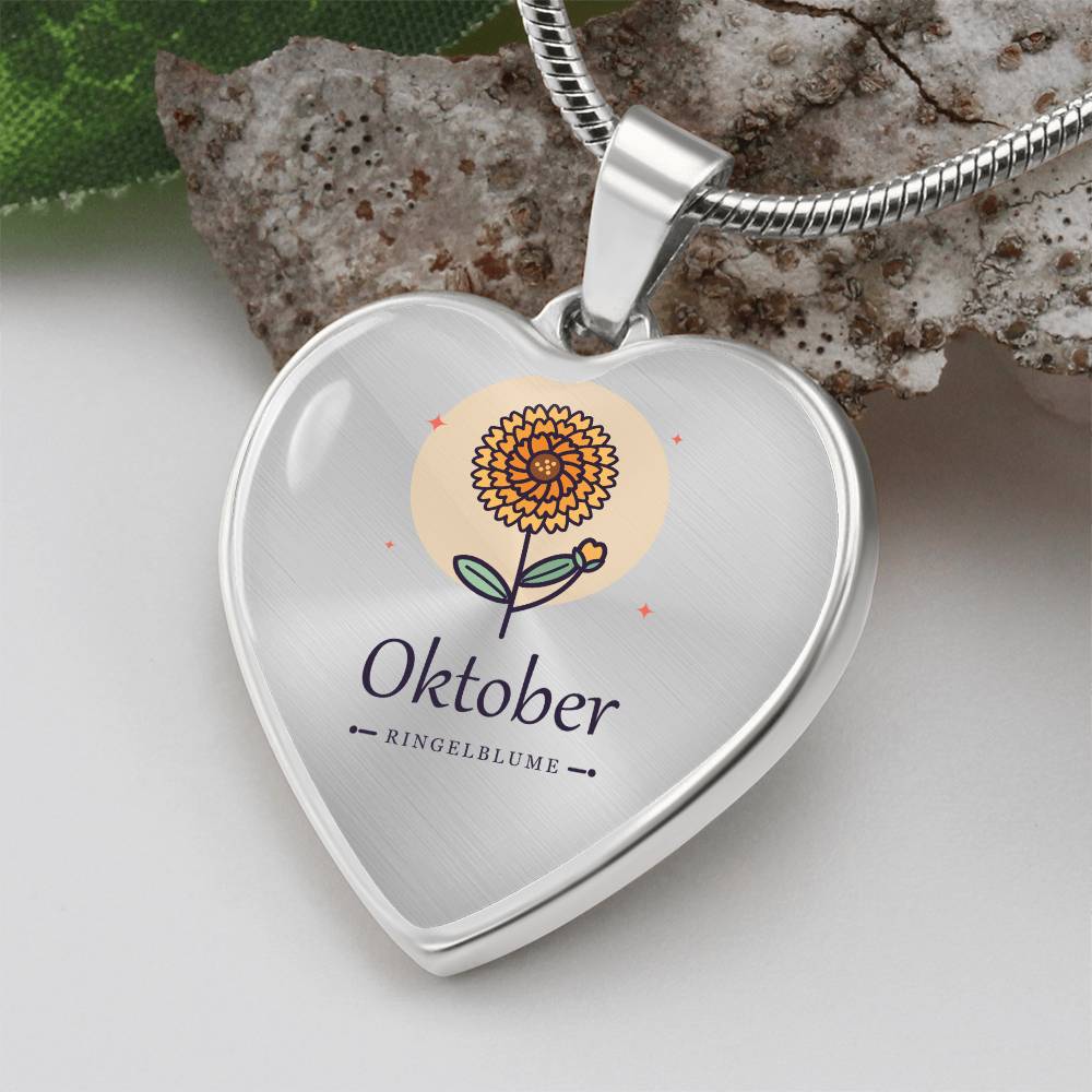 'Geburtsblume Kette Oktober – Ringelblume' Herzförmiger Anhänger