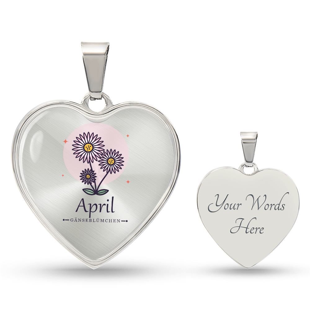 Personalisierter Schmuck Geburtsblume – Rückseite der Gänseblümchen-Herzkette mit Gravur