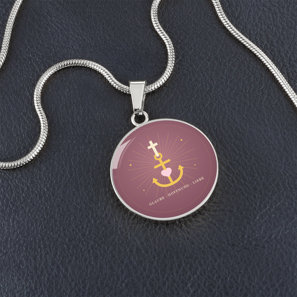 Glaube Hoffnung Liebe Kette mit Symbol in Altrosa