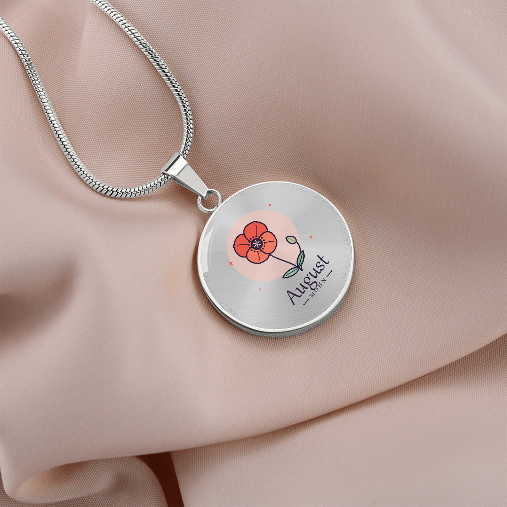 'Geburtsblume Kette August – Mohn' Kreisförmiger Anhänger
