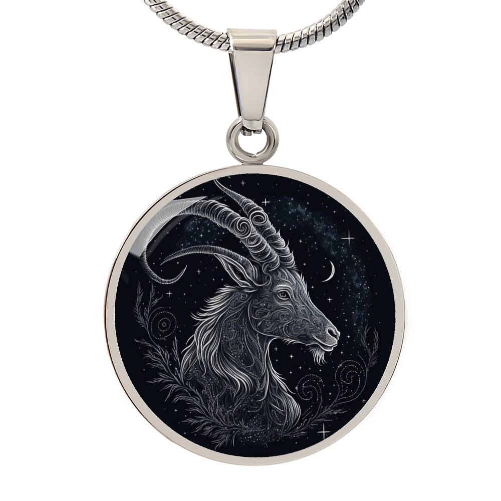 'Sternzeichen Steinbock' Halskette mit kreisförmigen Anhänger