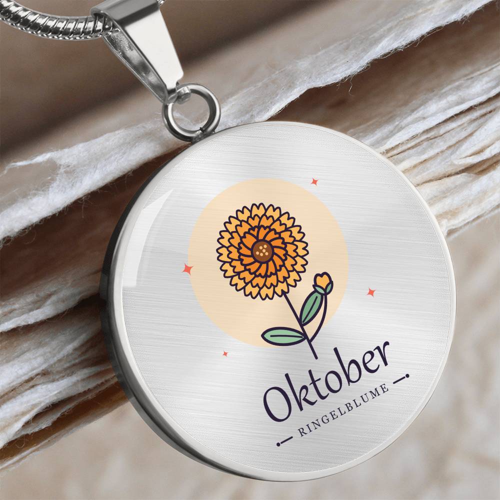 'Geburtsblume Kette Oktober – Ringelblume' Kreisförmiger Anhänger