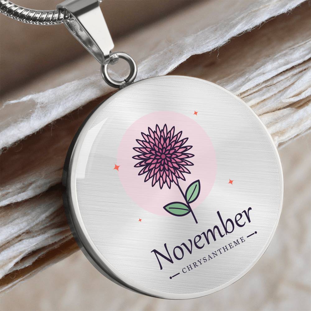 'Geburtsblume Kette November – Chrysantheme' Kreisförmiger Anhänger