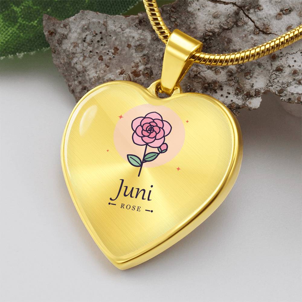 'Geburtsblume Kette Juni – Rose' Herzförmiger Anhänger