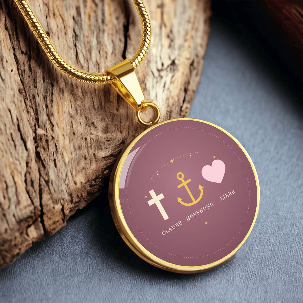 Glaube Liebe Hoffnung Symbol-Trio aus Kreuz, Anker und Herz auf zartem Rosa