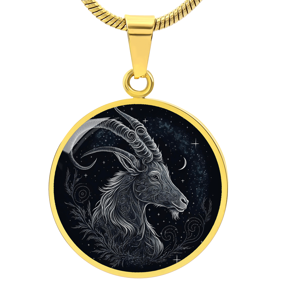 'Sternzeichen Steinbock' Halskette mit kreisförmigen Anhänger