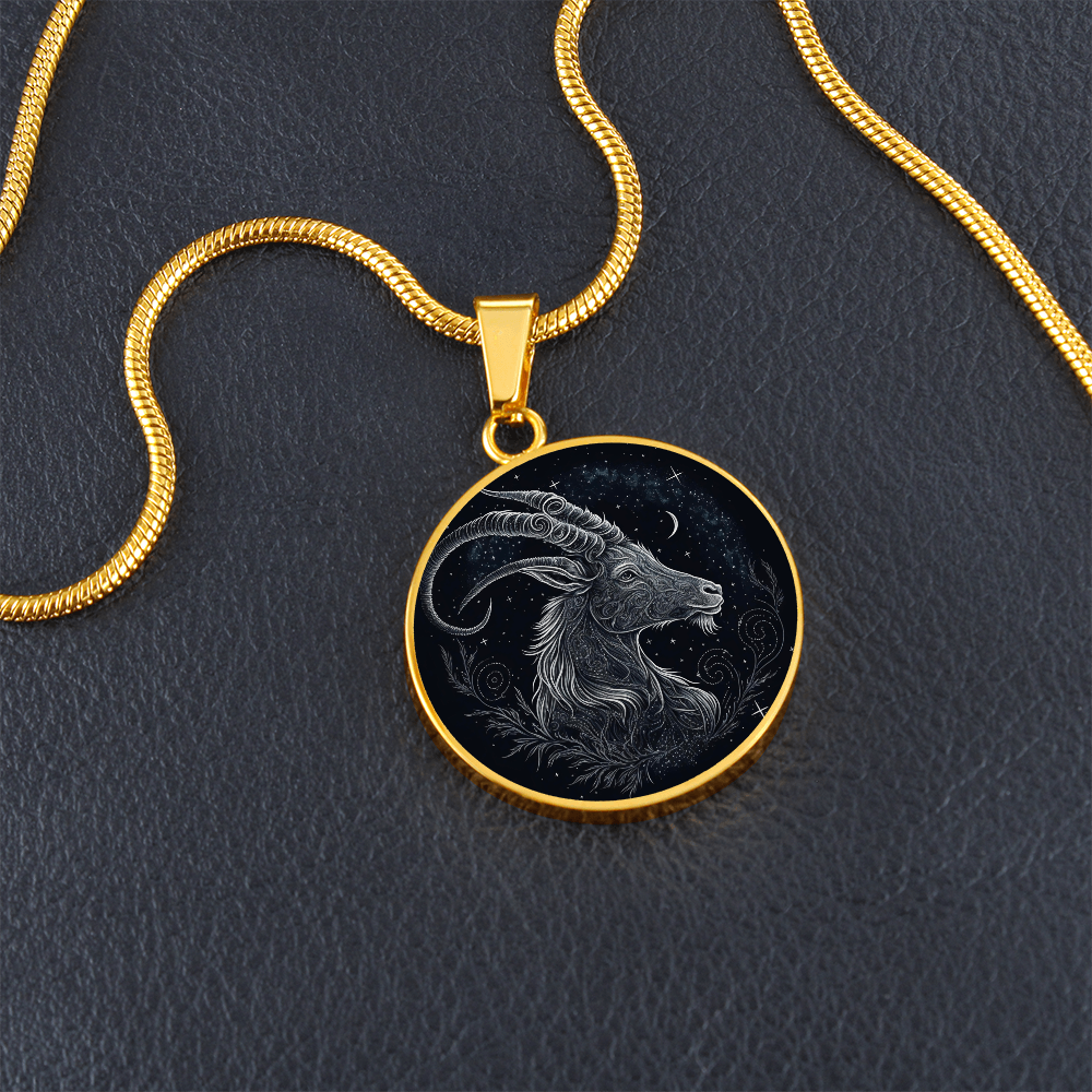 'Sternzeichen Steinbock' Halskette mit kreisförmigen Anhänger