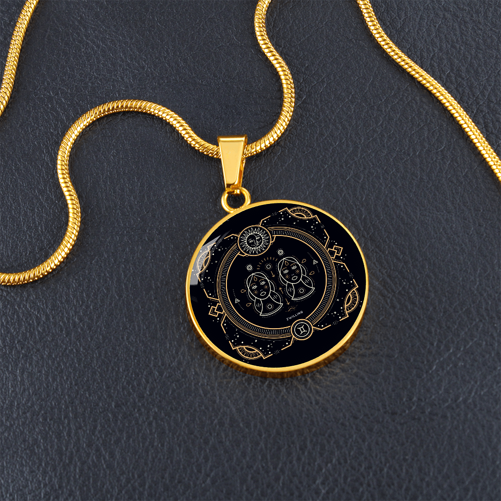 'Sternzeichen Zwilling' Halskette mit kreisförmigen Anhänger