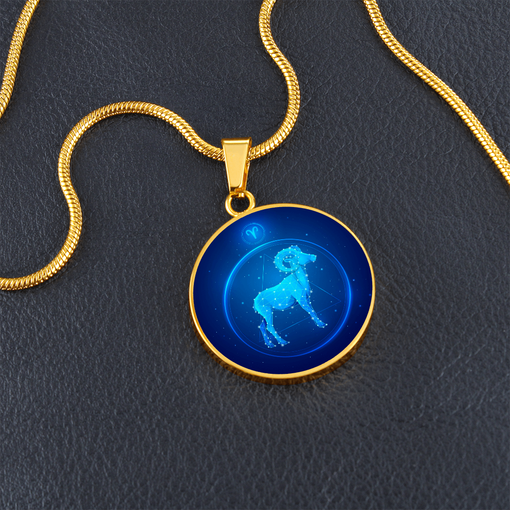 'Sternzeichen Widder' Halskette mit kreisförmigen Anhänger