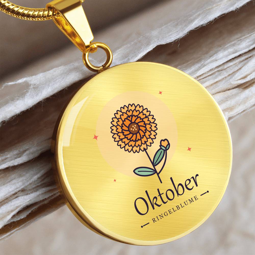 'Geburtsblume Kette Oktober – Ringelblume' Kreisförmiger Anhänger