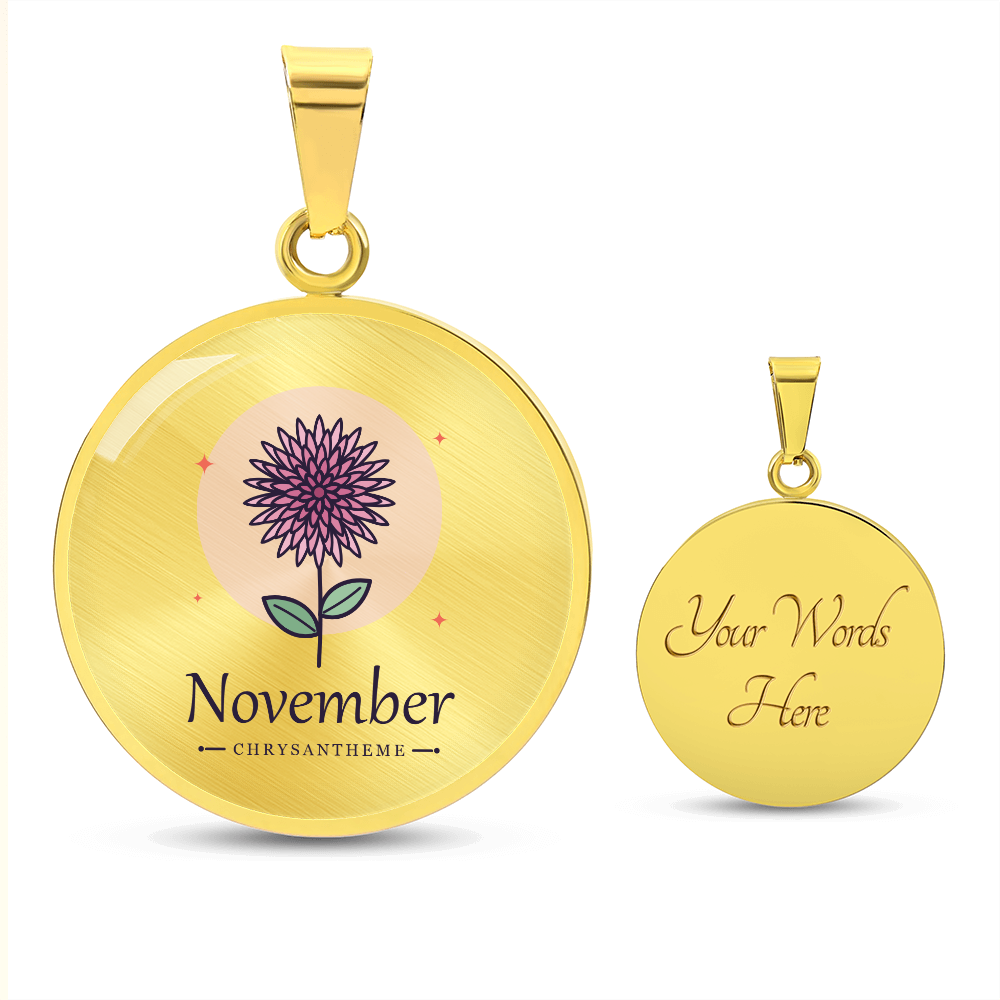 'Geburtsblume Kette November – Chrysantheme' Kreisförmiger Anhänger