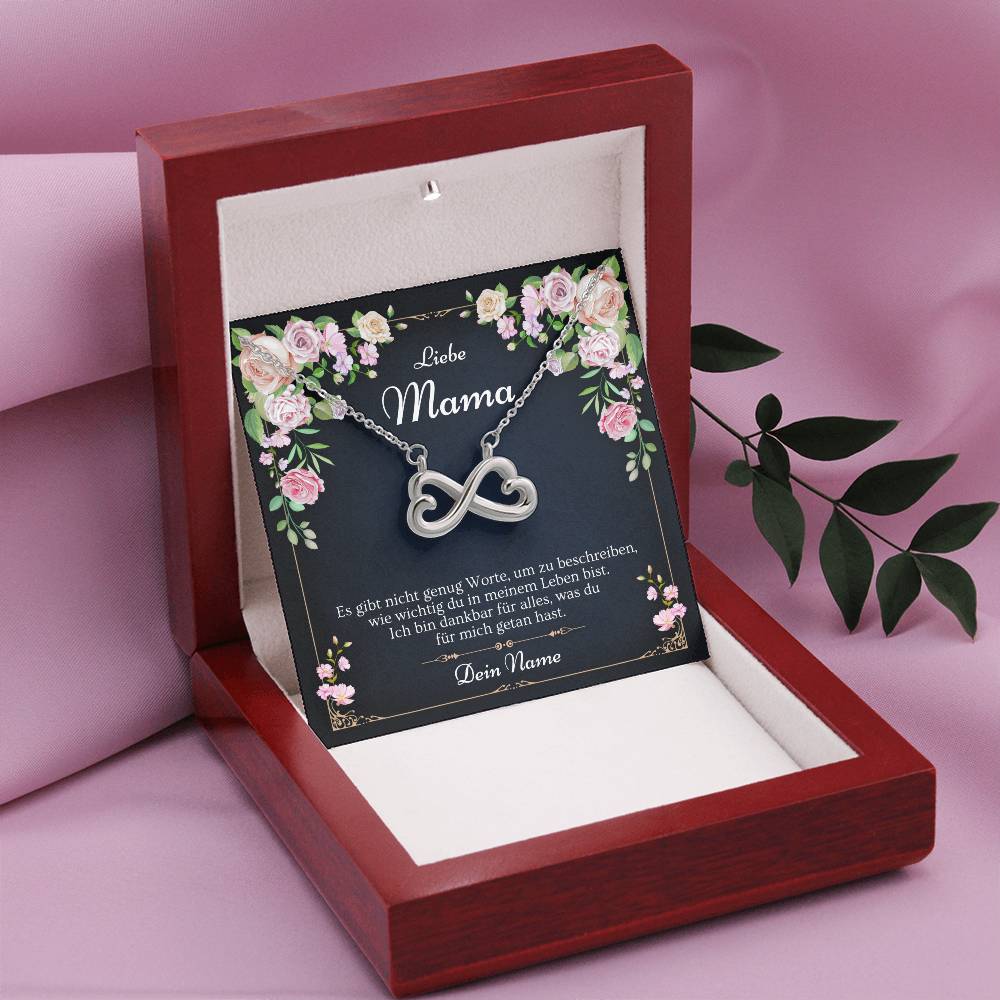 Muttertagsgeschenk Halskette in geöffneter Schmuckbox mit emotionaler Spruchkarte für Mutter