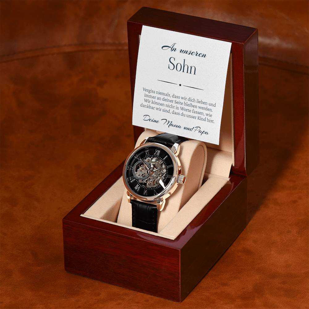 Uhrengeschenk für Sohn mit personalisierbarer Karte