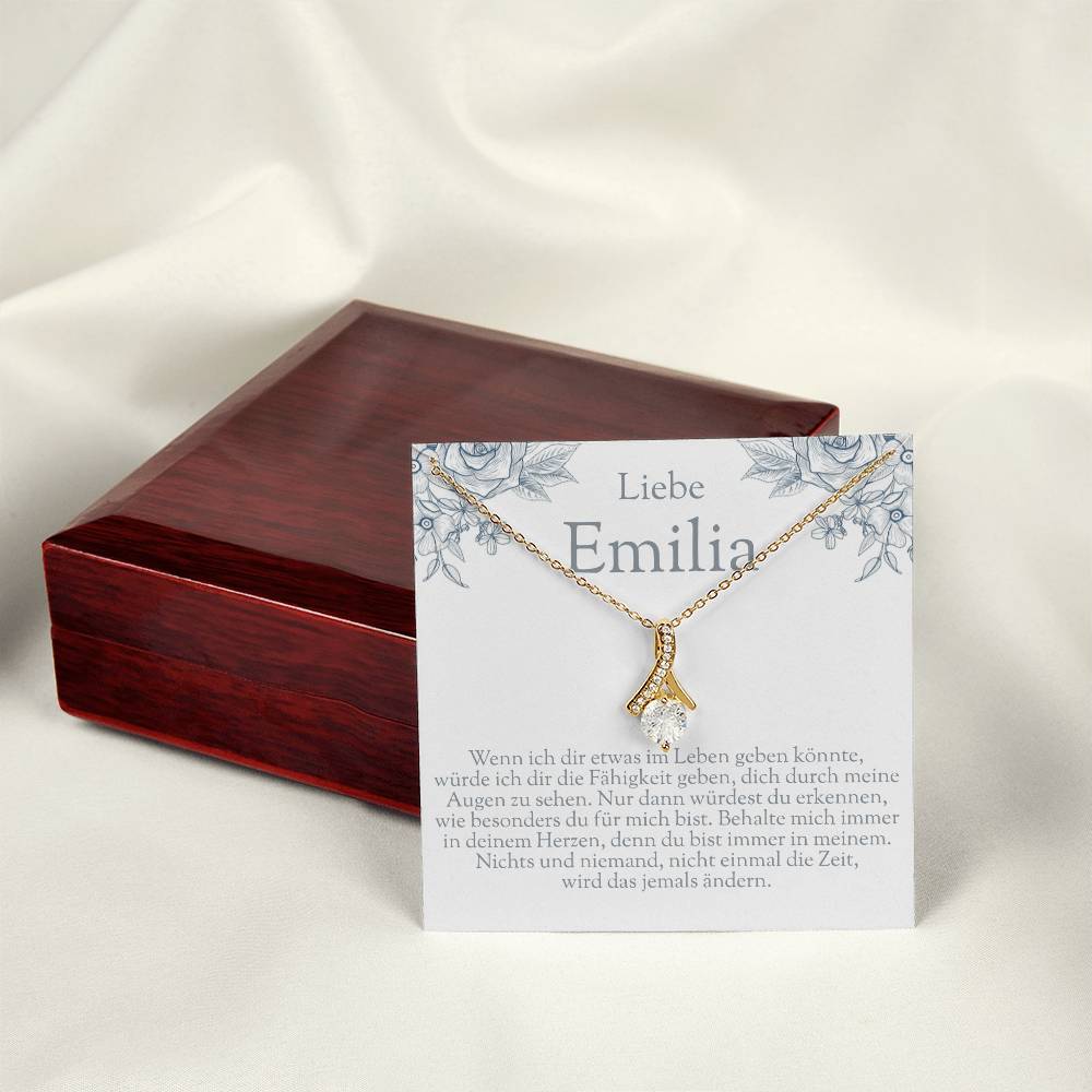 Personalisierte Schmuckkarte mit Wunschnamen und emotionalem Text, präsentiert als ideales Geburtstagsgeschenk Teenager Mädchen.