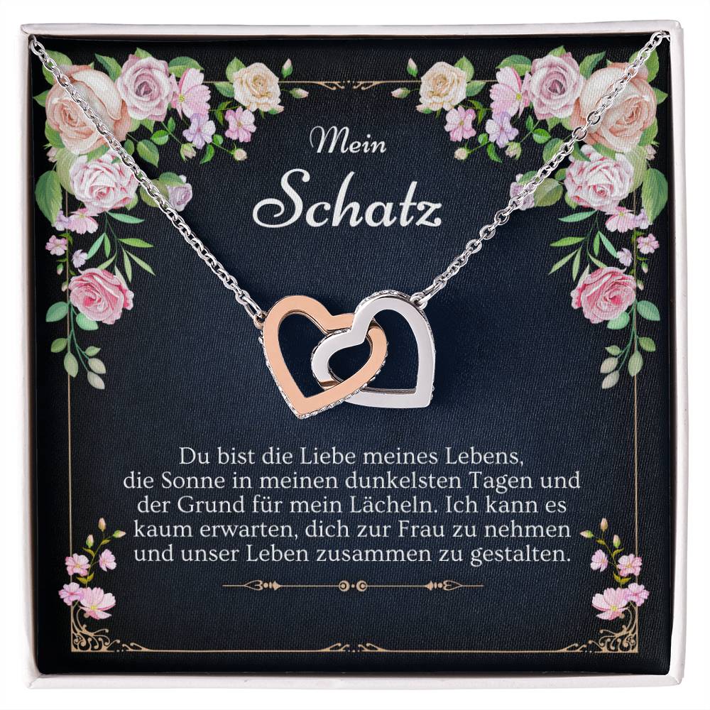 'Du bist die Liebe' Verbundene Herzen Halskette
