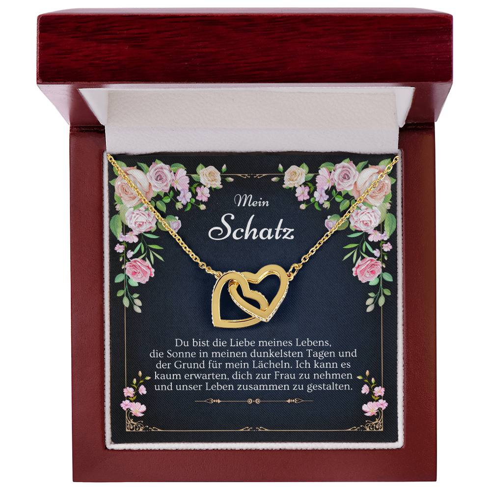 'Du bist die Liebe' Verbundene Herzen Halskette