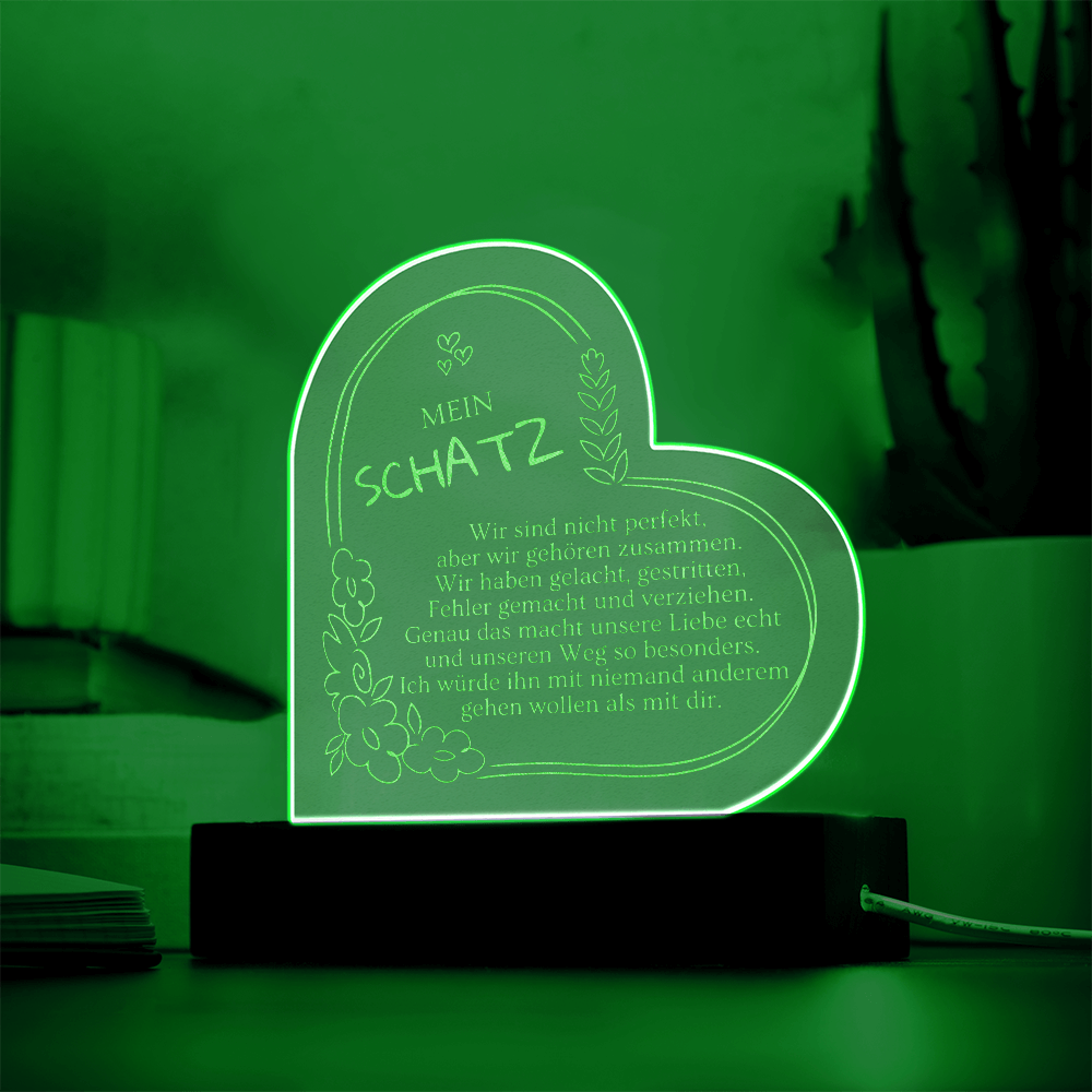 Romantisches Geschenk für Ehefrau von Ehemann – personalisiertes LED Herz mit fixem Liebestext, ideale Idee für Valentinstag und Hochzeitstag