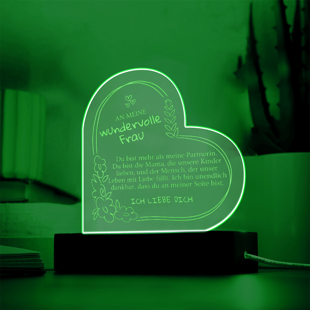 Romantisches Geschenk für Ehefrau von Ehemann – personalisiertes LED Herz mit fixem Liebestext, ideale Idee für Valentinstag und Hochzeitstag