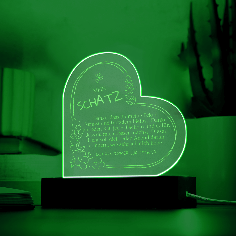 Romantisches Geschenk für Ehefrau von Ehemann – personalisiertes LED Herz mit fixem Liebestext, ideale Idee für Valentinstag und Hochzeitstag