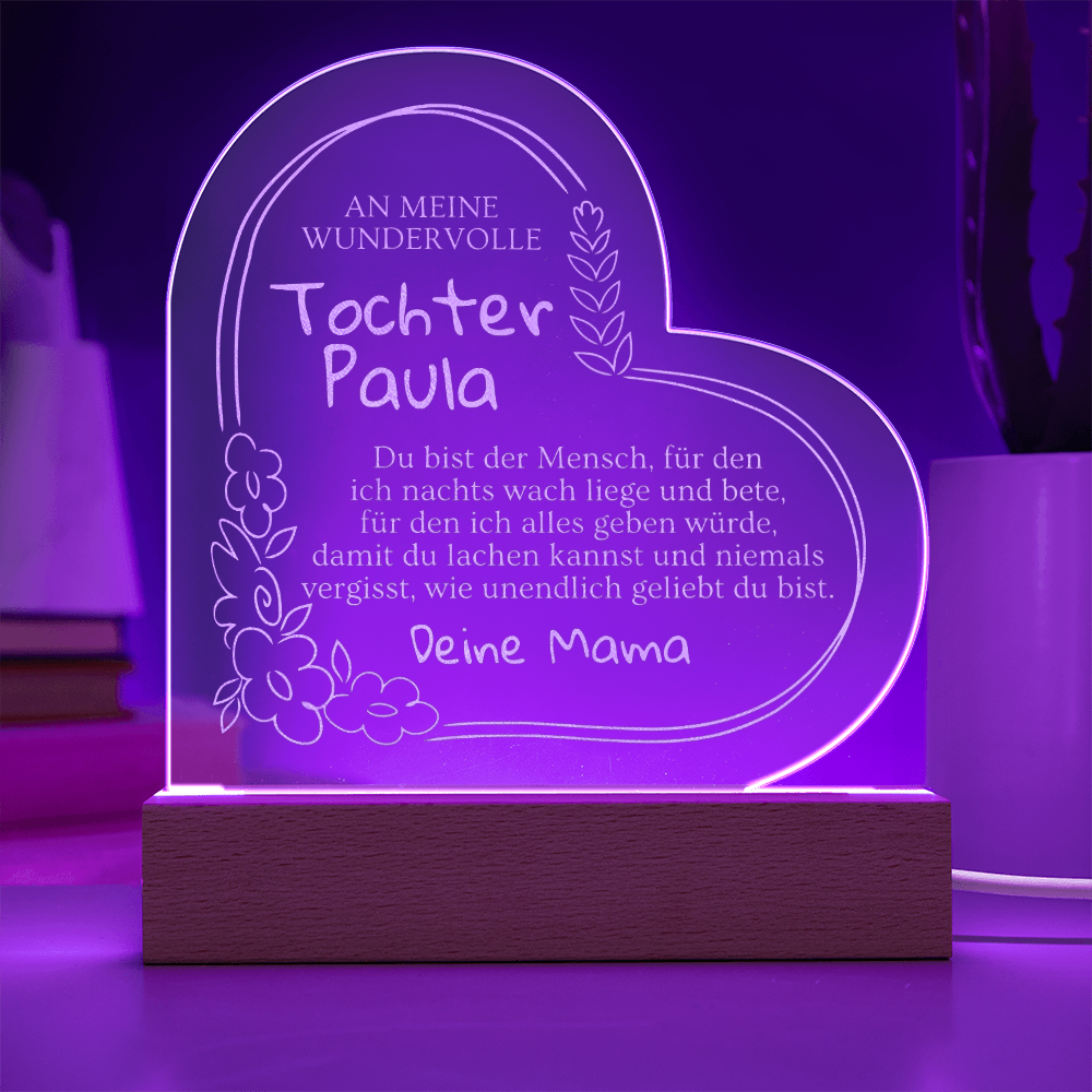Geschenk von Mama an Tochter – personalisierte LED Lampe mit emotionalem Spruch, ideale Geschenkidee zum Geburtstag