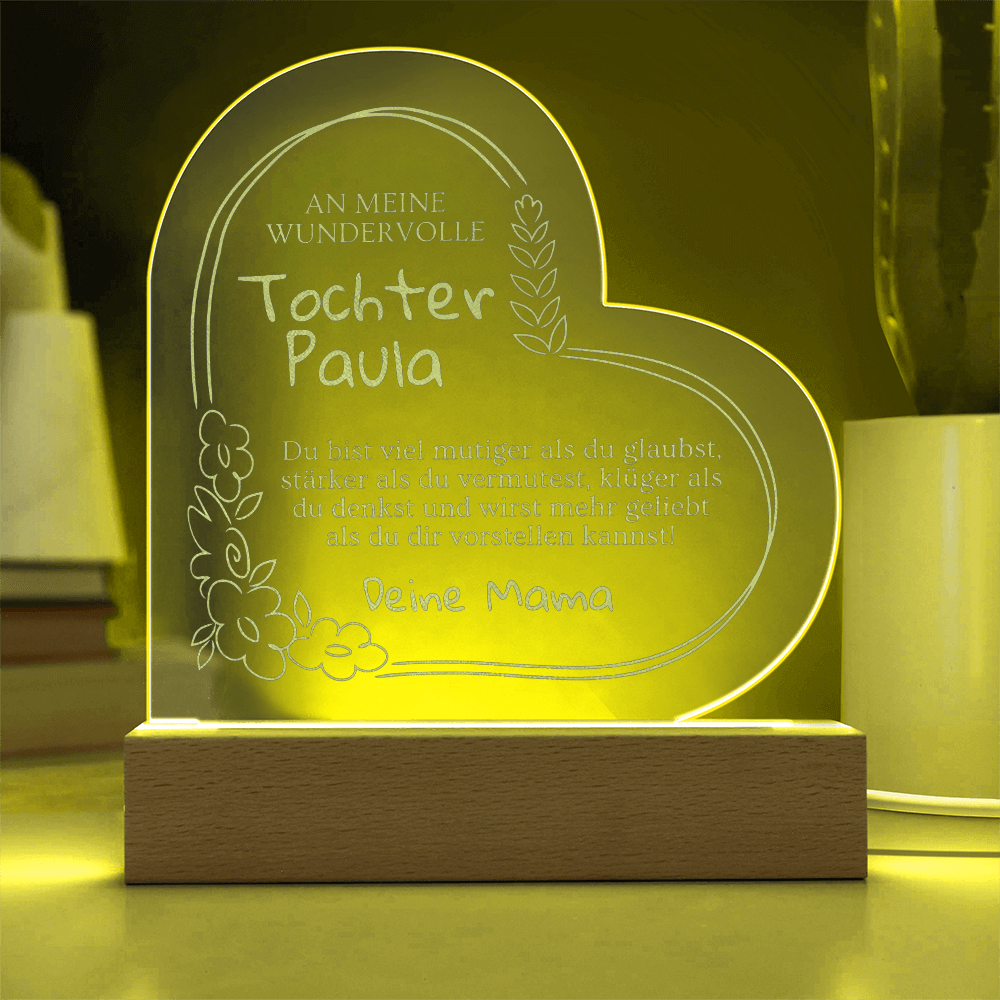 Individuelles Geschenk für Tochter von Papa – LED Acryllampe mit Widmung, schöne Idee für Schulanfang oder Abschlussfeier