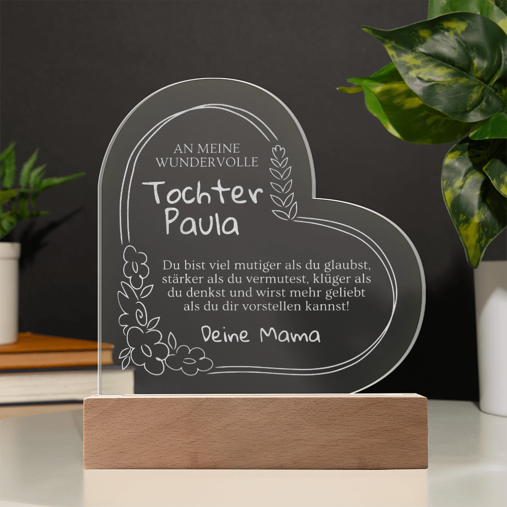 Persönliche Geschenkidee von Papa für Teenager-Tochter – gravierte LED Lampe mit motivierendem Spruch zum 16. oder 18. Geburtstag