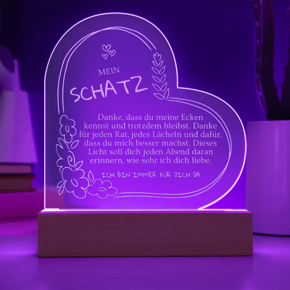 Individuell graviertes Acryl Herz mit Liebesspruch – fertiger Text von Ehemann für Ehefrau, romantisches Lichtgeschenk für Jahrestag