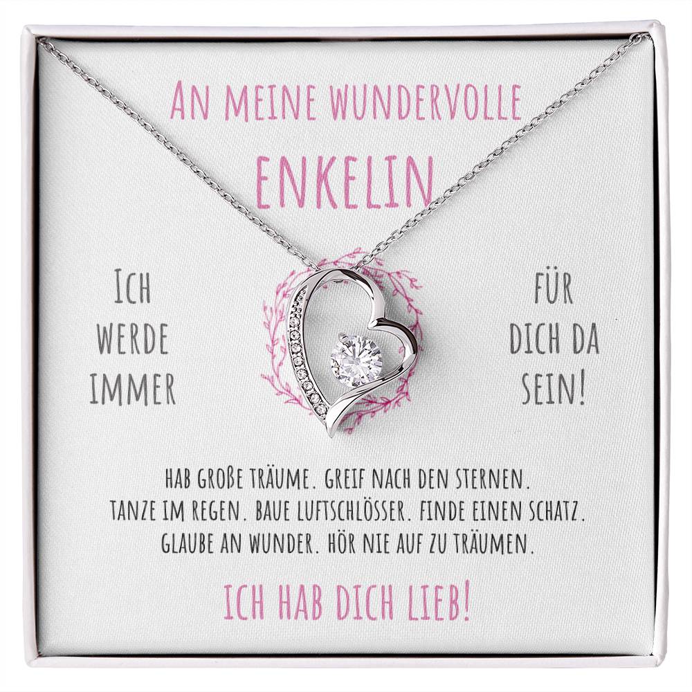 'An meine Enkelin - Hör nie auf zu träumen' Funkelndes Herz Halskette