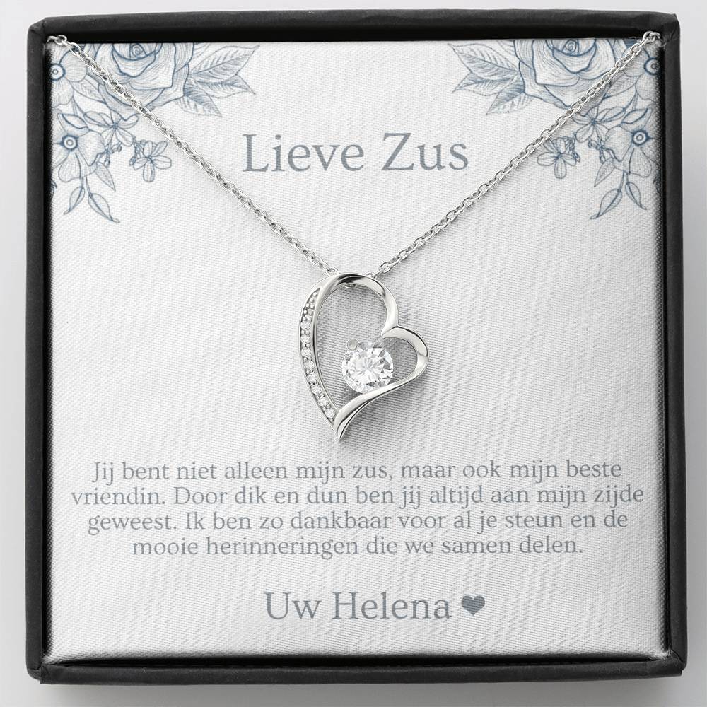 Cadeau voor oudere zus - Tijdloze ketting met liefdevolle kaart