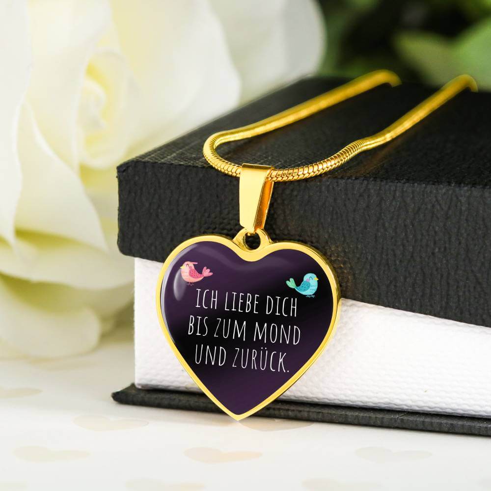 'Ich liebe dich bis zum Mond' Herzförmige Halskette mit Gravur