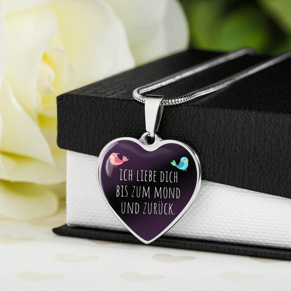 'Ich liebe dich bis zum Mond' Herzförmige Halskette mit Gravur