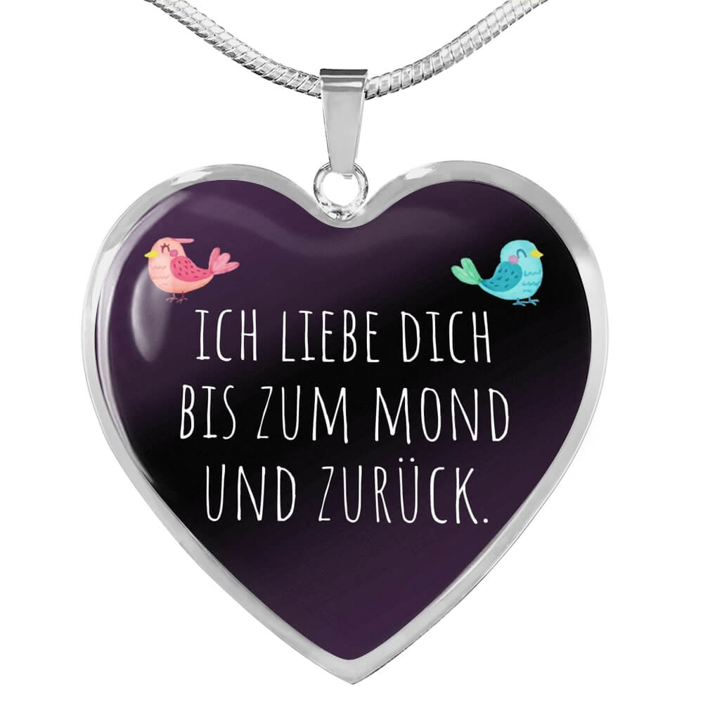 'Ich liebe dich bis zum Mond' Herzförmige Halskette mit Gravur