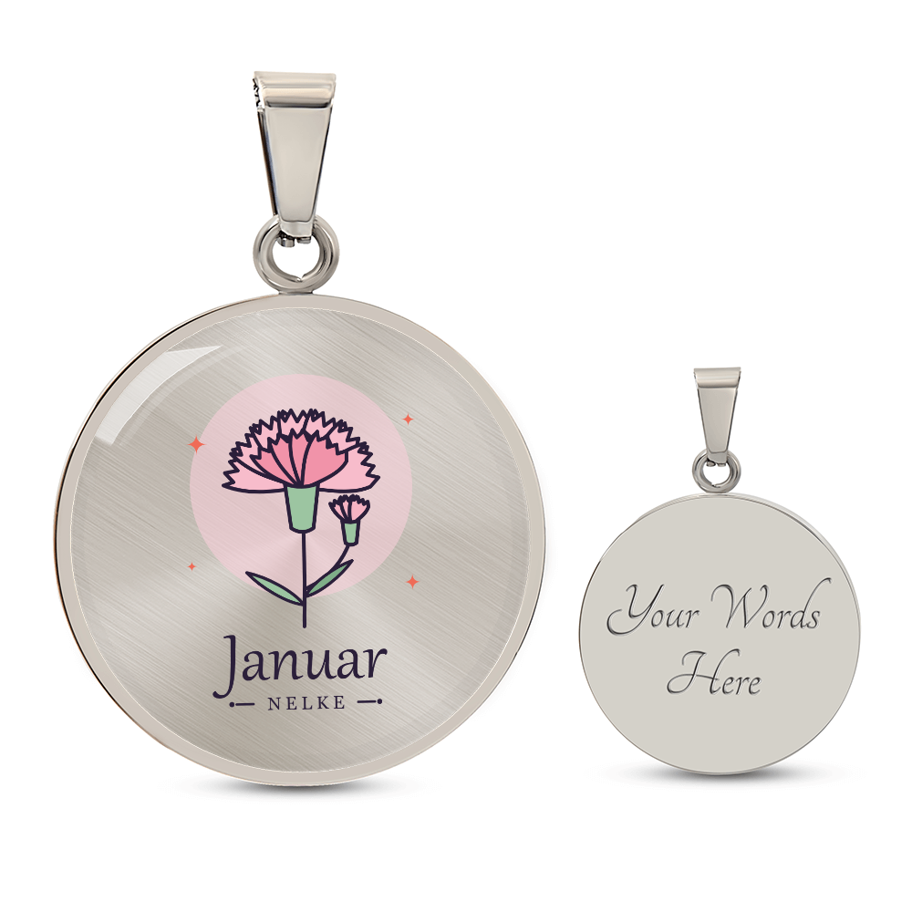 Personalisierter Schmuck Geburtsblume – Rückseite mit Gravur von Name und Datum