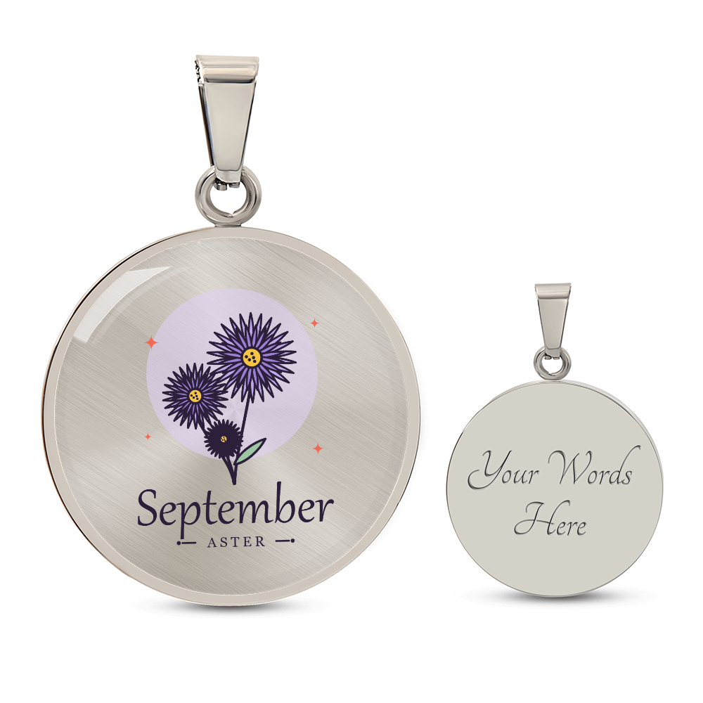 'Geburtsblume Kette September – Aster' Kreisförmiger Anhänger