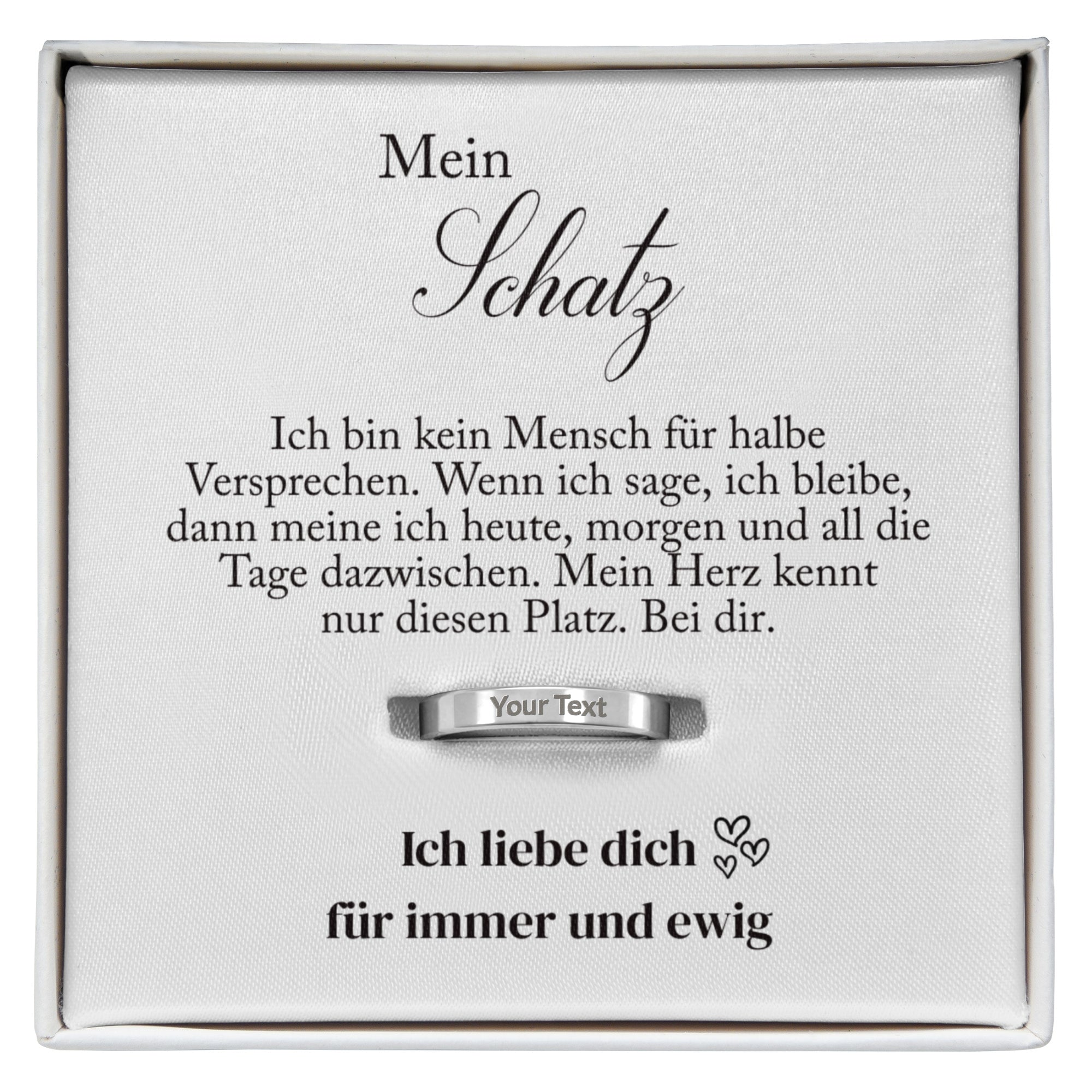 Personalisiertes Schmuck Geschenkset für die Frau mit Gravur-Ring und emotionaler Liebeskarte