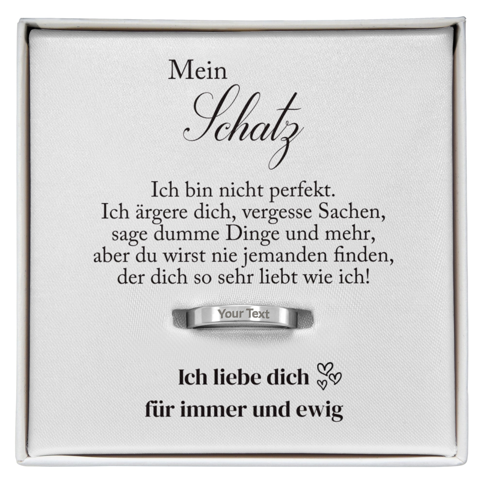 Personalisiertes Schmuck Geschenkset für die Frau mit Gravur-Ring und emotionaler Liebeskarte