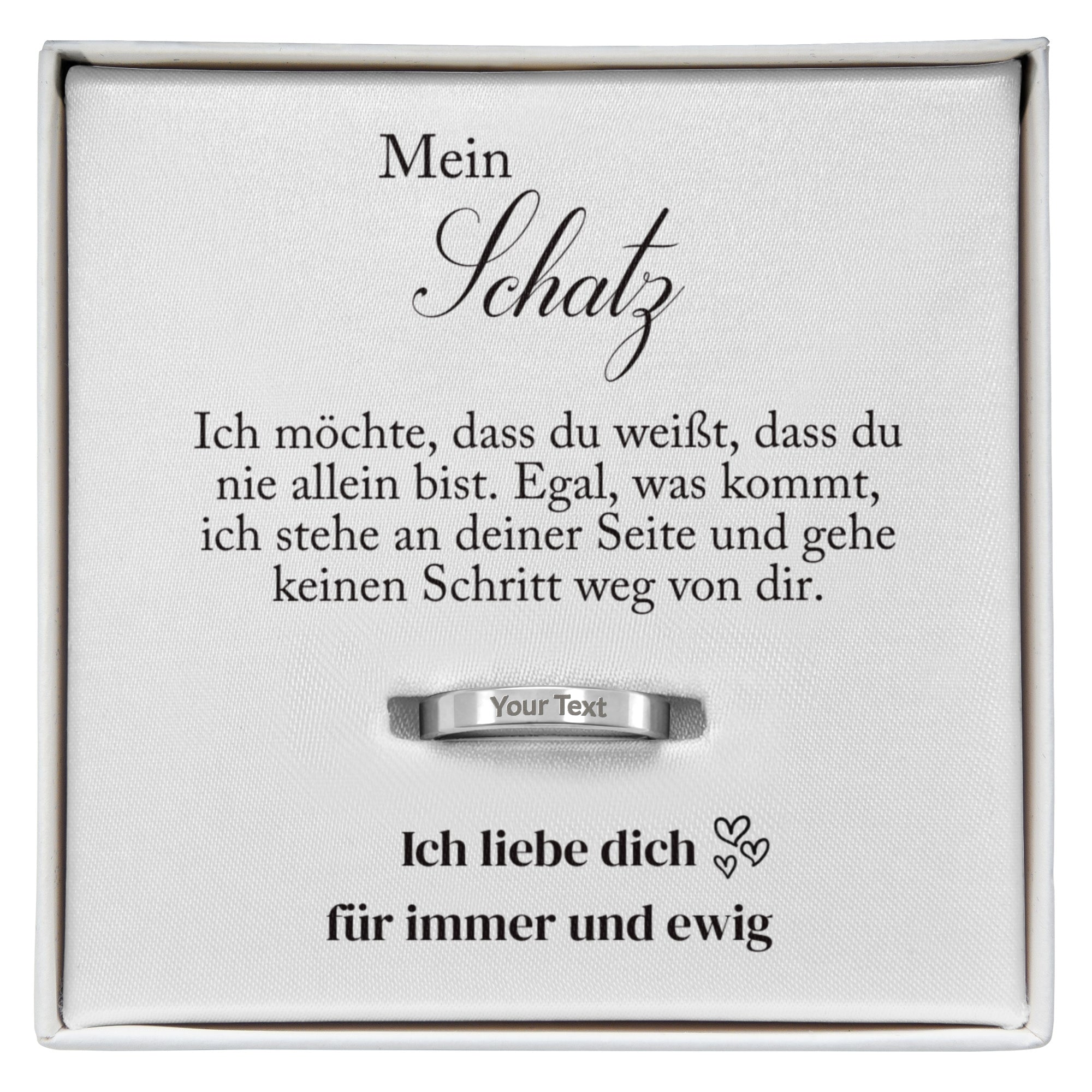 Personalisiertes Schmuck Geschenkset für die Frau mit Gravur-Ring und emotionaler Liebeskarte