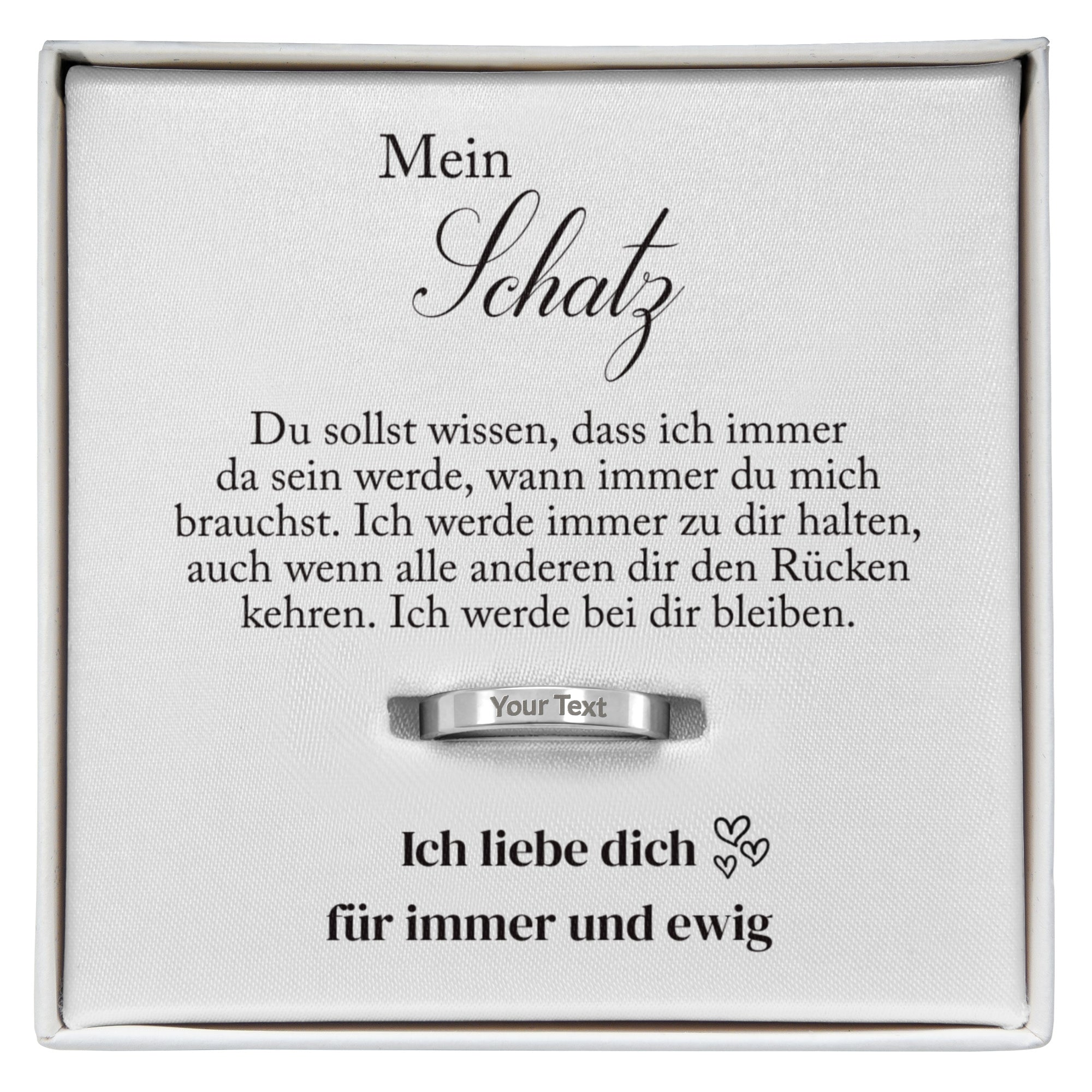 Personalisiertes Schmuck Geschenkset für die Frau mit Gravur-Ring und emotionaler Liebeskarte