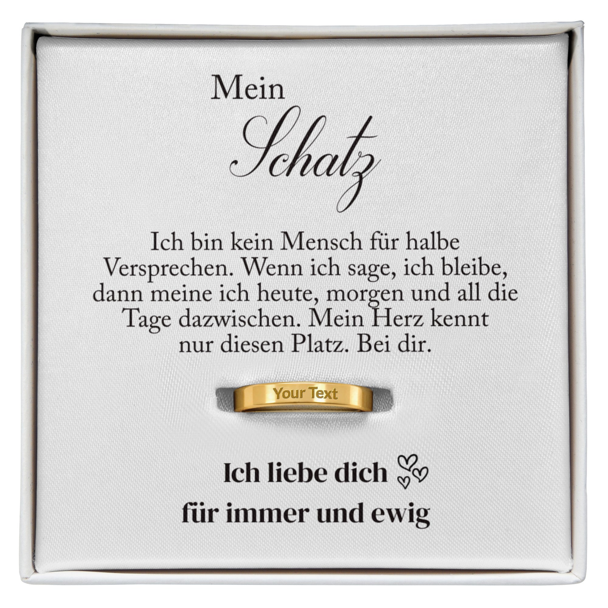 Romantische Spruchkarte mit Liebesbotschaft vom Mann an seine Frau inklusive personalisiertem Ring