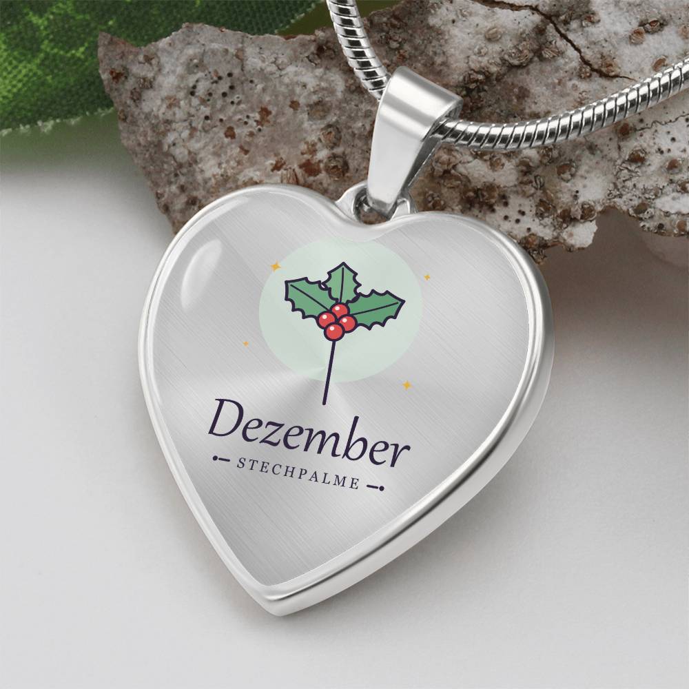'Geburtsblume Kette Dezember – Stechpalme' Herzförmiger Anhänger