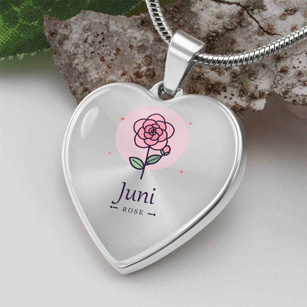 'Geburtsblume Kette Juni – Rose' Herzförmiger Anhänger