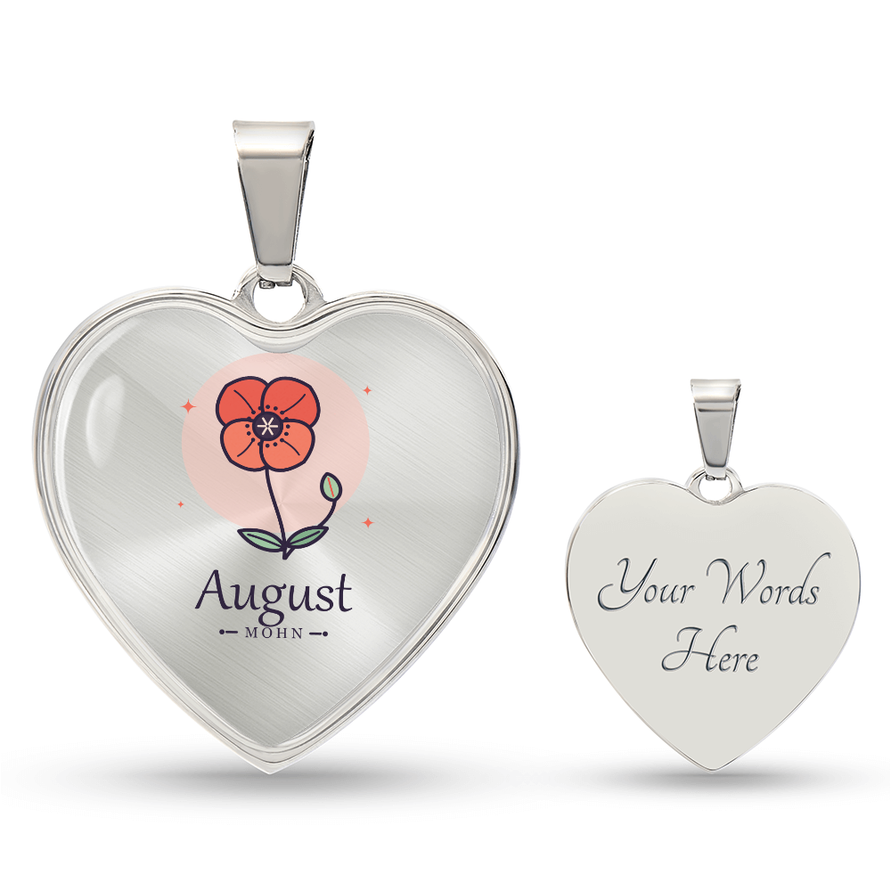Personalisierter Schmuck Geburtsblume – Rückseite der Mohn-Herzkette mit Gravur
