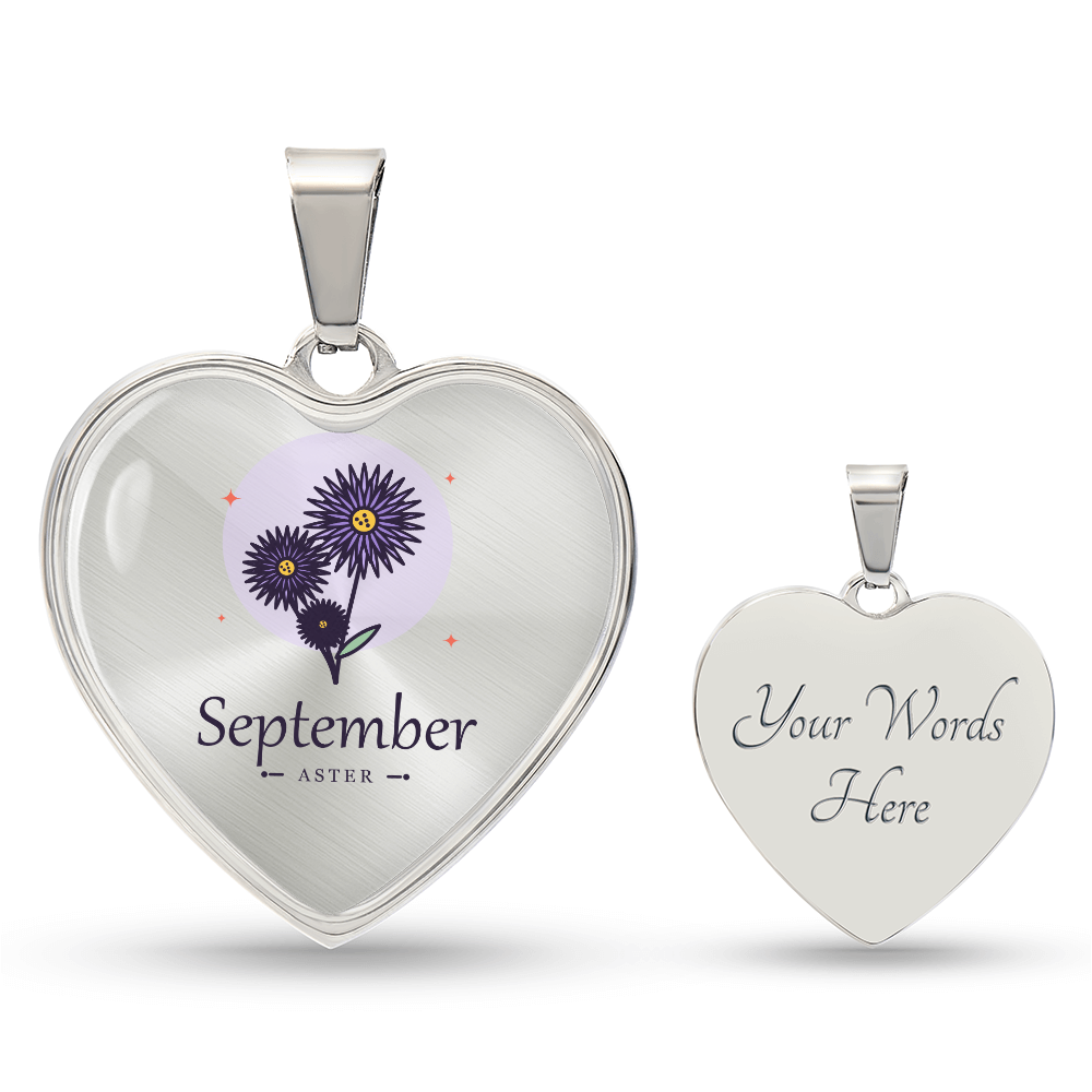Personalisierter Schmuck Geburtsblume – Rückseite der Astern-Herzkette mit Gravur
