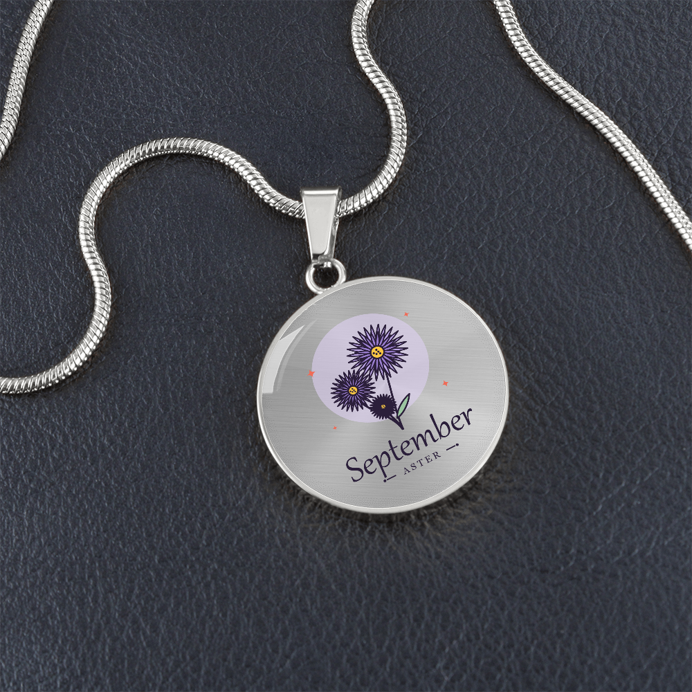 'Geburtsblume Kette September – Aster' Kreisförmiger Anhänger