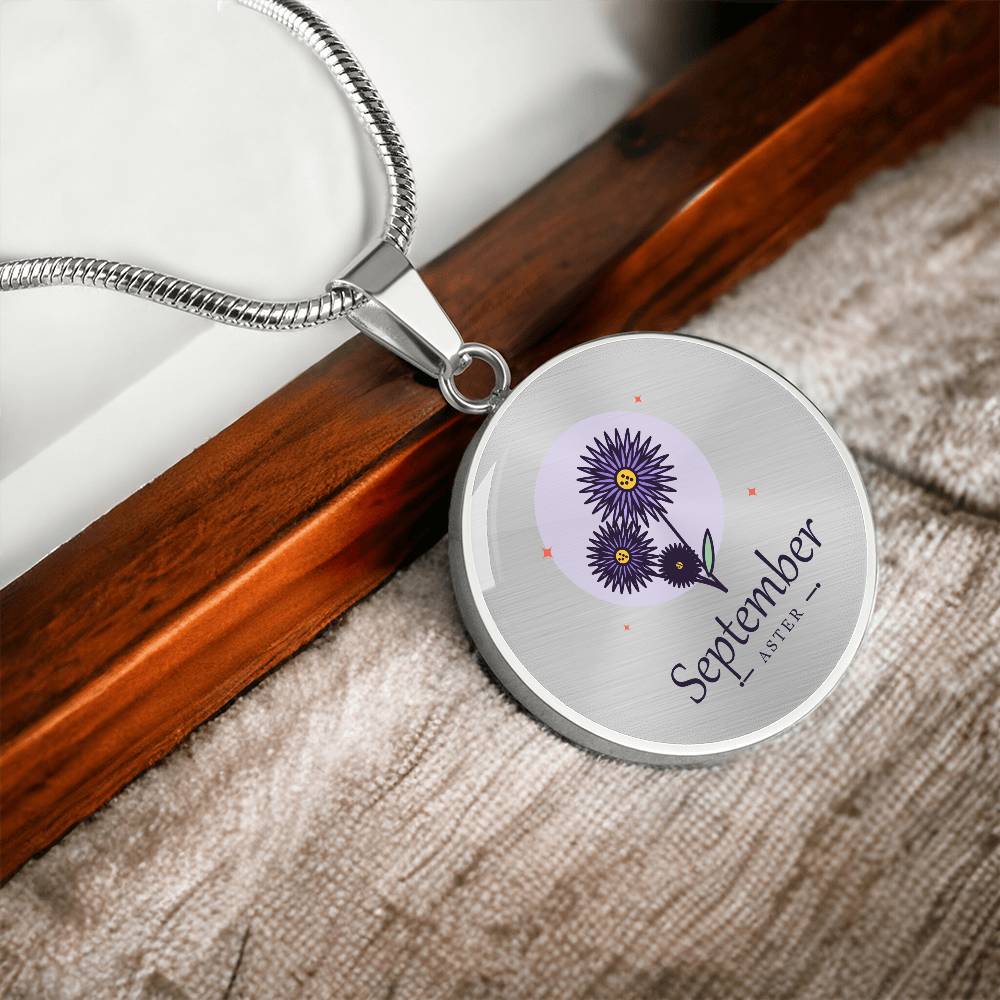 'Geburtsblume Kette September – Aster' Kreisförmiger Anhänger
